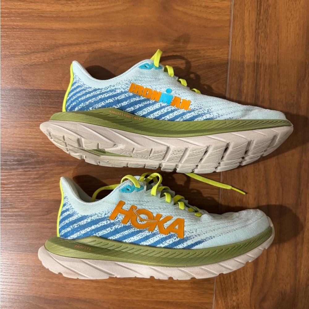 Hoka Light Blue And Lime Sneakers View 2